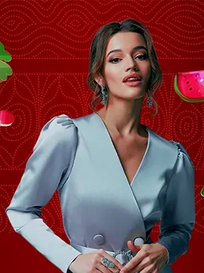 Spinstralia hostess on the red Spinstralia pattern from the casino promotions